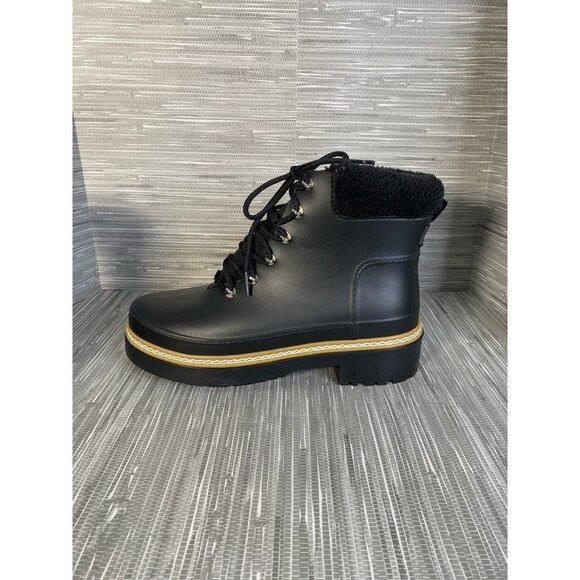 Marc Fisher LTD Womens Fairly Winter Boots Black Fur Trim Ankle Lace Up 10 M New - Picture 3 of 9